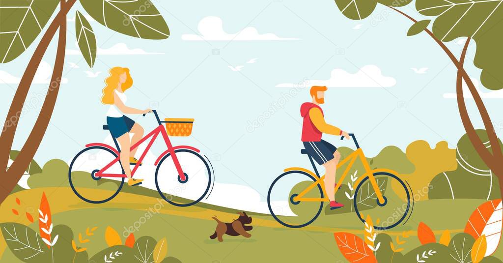 Man and Woman Couple Riding Bicycle in Forest