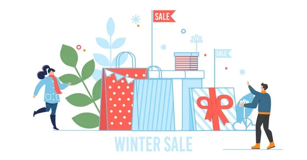 Winter Sale Metafoor Poster met Gelukkige Mensen — Stockvector