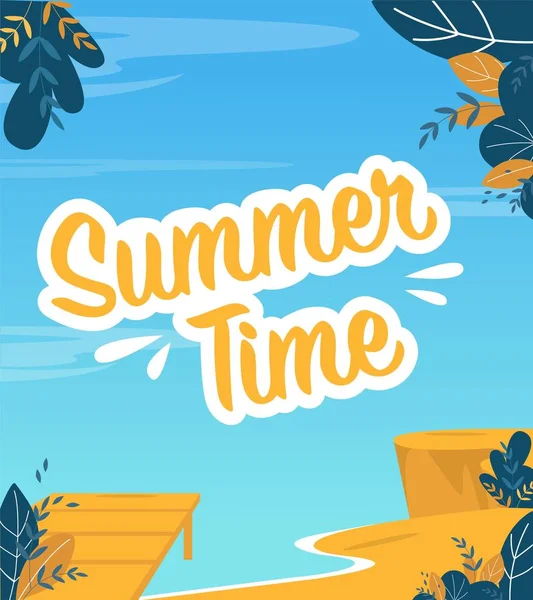 Summer Time Poster in Marine Trendy Flat Design — Stock Vector