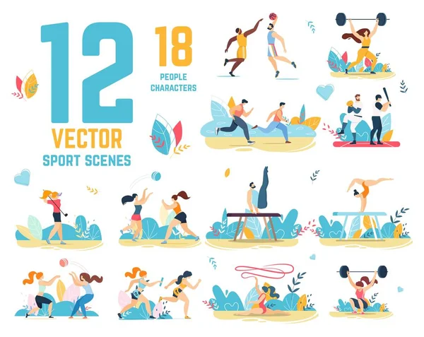 Escenas deportivas Set de vectores con personajes de personas — Vector de stock