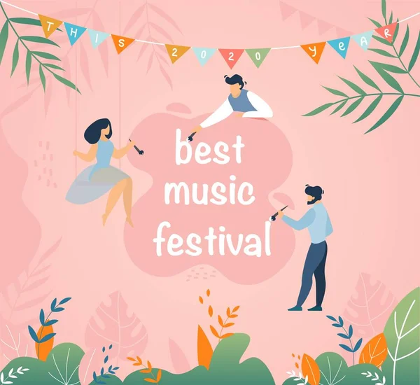 Best Music Festival Zaproszenie Cartoon Banner — Wektor stockowy