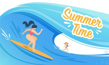 Dalgalarda Sörf yapan Kadın ile Yaz Saati Bayrağı