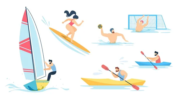 Sport acquatici e personaggi sportivi Set — Vettoriale Stock