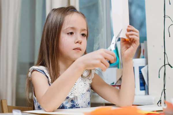 Small Girl Doing Applique Home Homework — Stock Photo, Image