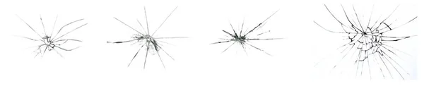 Set of illustrations of broken glass on white background. Cracks from hitting the window.