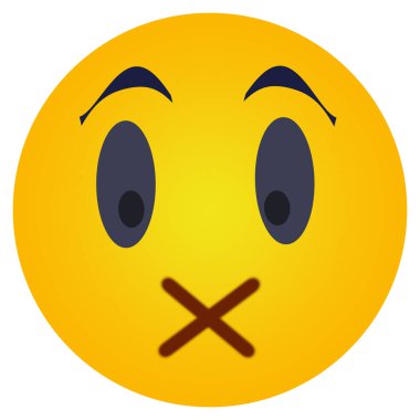 Yüz ifadesi ve ağzı kapalı bir ikon, sessizlik ve konuşmak yok. Sosyal ağlar için resim ve sohbet.