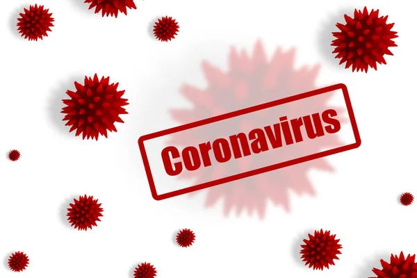 一种横幅广告 其题词为 Coronavirus Red 白色背景为红色 是一种来自中国的疾病的警告信号 危险图片的形式为Coronavirus Cell Red Aggressive — 图库照片