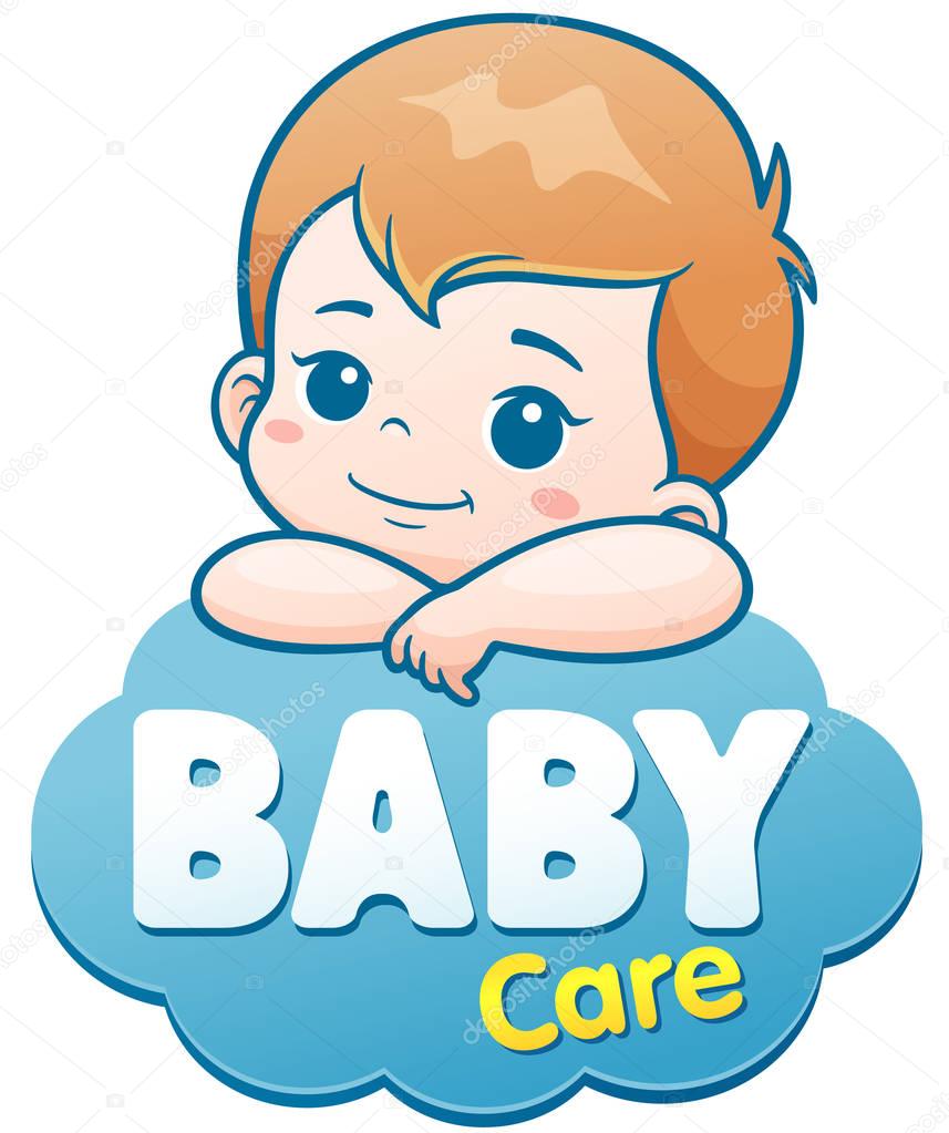Vector Illustration of Cartoon Cute Baby. Baby care logo concept