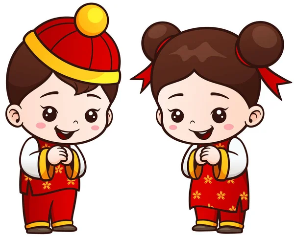 Desenhos animados crianças chinesas —  Vetores de Stock