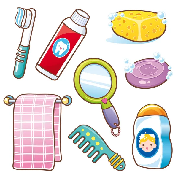 Accesorios de baño de dibujos animados — Vector de stock