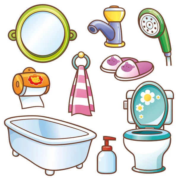 Accesorios de baño de dibujos animados — Vector de stock