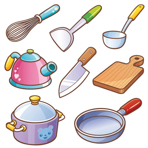 Outils de cuisine bande dessinée — Image vectorielle