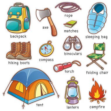 Camping equipment vocabulary vector Camping equipment vocabulary vector
