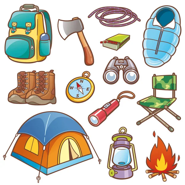 Cartoon camping utrustning — Stock vektor
