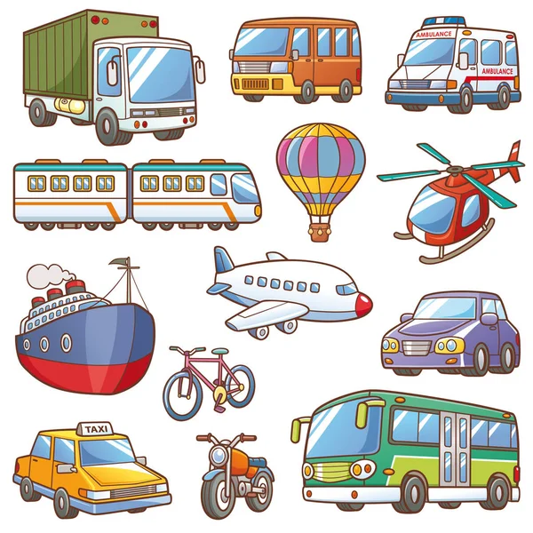 Juego de transporte de dibujos animados — Vector de stock