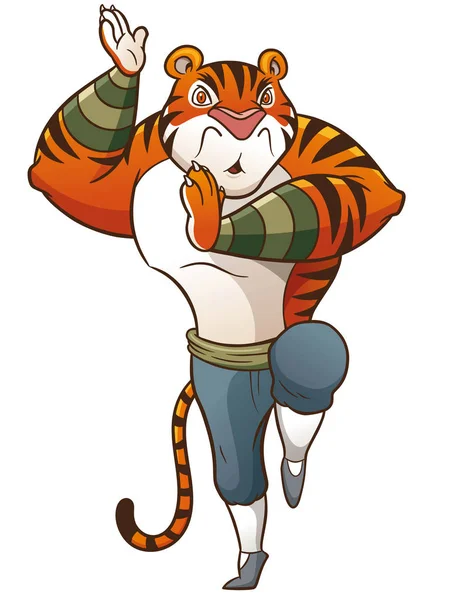 Illustrazione Vettoriale Cartoon Kung Tiger — Vettoriale Stock