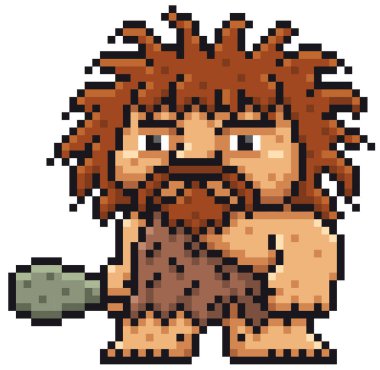 Vektör çizim karikatür mağara adamı - piksel tasarım