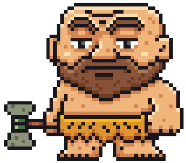 Vektör çizim karikatür mağara adamı - piksel tasarım