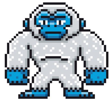 Çizgi film mavi Yeti - piksel tasarım vektör çizim