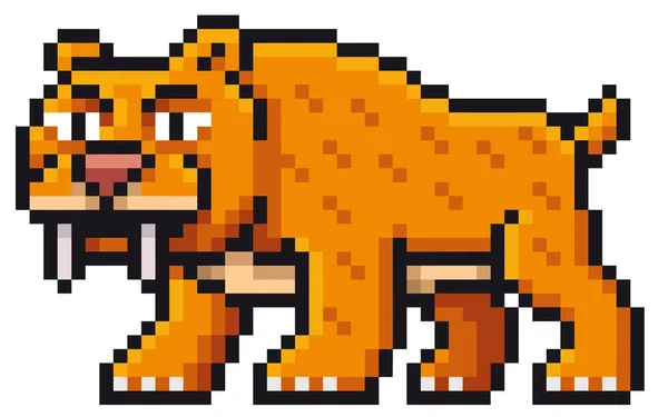 Ilustração Vetorial Tigre Dente Sabre Desenhos Animados Pixel Design —  Vetores de Stock