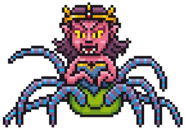 Vektör çizim karikatür örümcek canavar - piksel tasarım