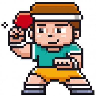 Vektör çizim karikatür masa tenis oyuncusu - piksel tasarım