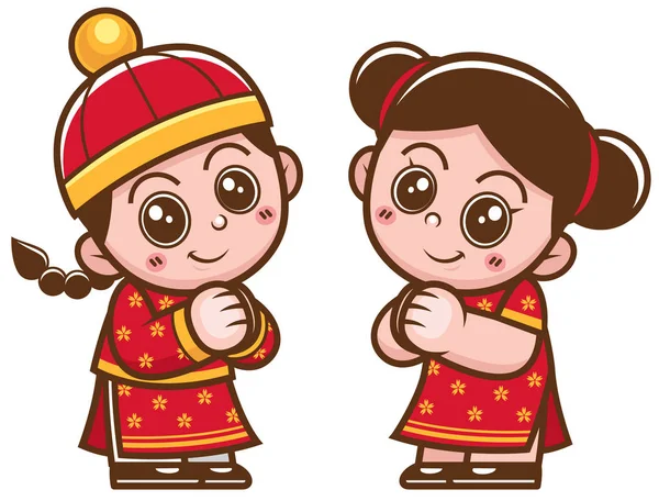 Illustration Vectorielle Cartoon Chinese Kids — Image vectorielle