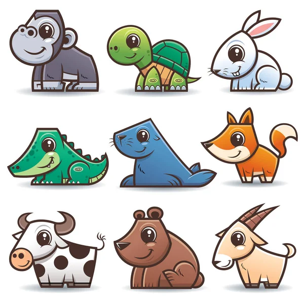 野生動物漫画セットのベクトルイラスト — ストックベクタ