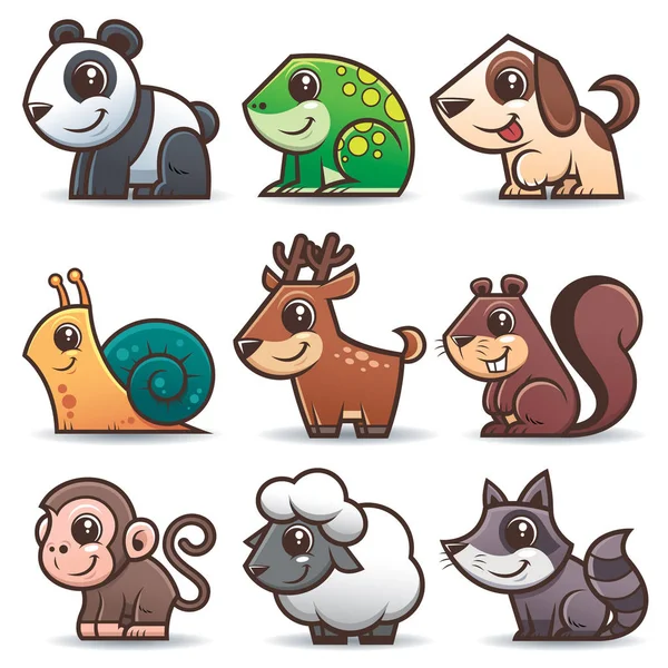 Vector Illustration Wild Animals Cartoons Set — 스톡 벡터