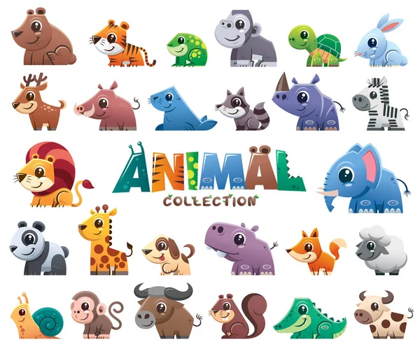 Ilustración Vectorial Colección Dibujos Animados Animales Salvajes — Archivo Imágenes Vectoriales