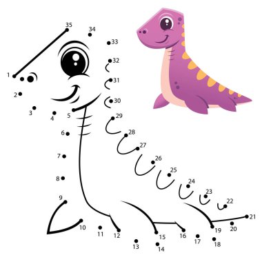 Eğitim Numarası oyunu. Noktadan noktaya oyun. Dinozor çizgi filmi