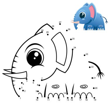 Eğitim Numarası oyunu. Noktadan noktaya oyun. Fil çizgi filmi.