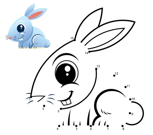 Educazione Numeri Gioco Punto Punto Cartone Animato Coniglio — Vettoriale Stock
