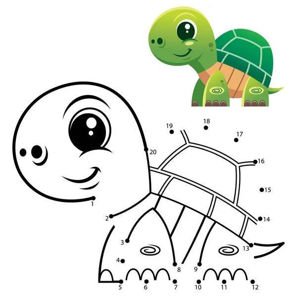 Números Educación Juego Punto Punto Juego Tortuga Dibujos Animados — Archivo Imágenes Vectoriales