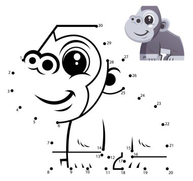 Eğitim Numarası oyunu. Noktadan noktaya oyun. Goril çizgi filmi