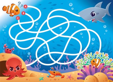 Education Maze Game palyaço balığından bebeğe. Çocuklar için oyun