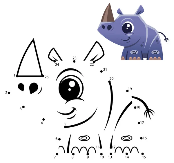 Números Educación Juego Punto Punto Juego Dibujos Animados Rhino — Vector de stock