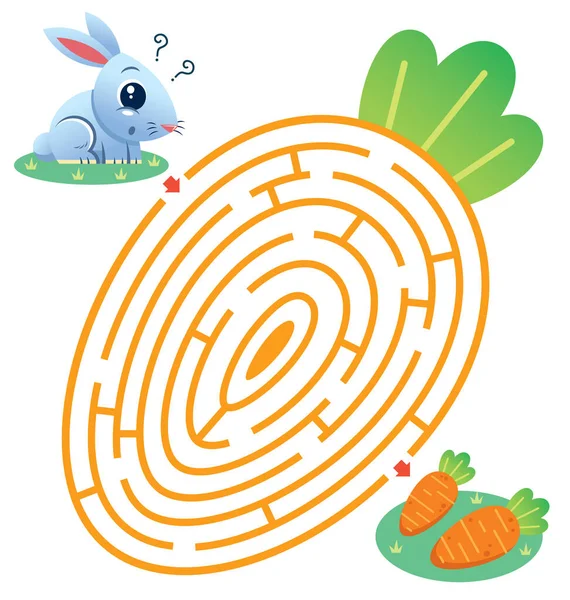 Labirinto Istruzione Game Rabbit Alla Carota Gioco Bambini — Vettoriale Stock