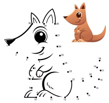 Eğitim Numarası oyunu. Noktadan noktaya oyun. Kanguru çizgi filmi