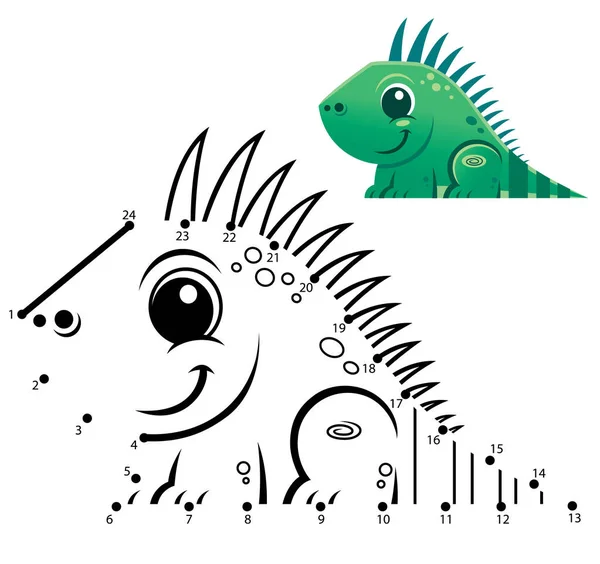 Números Educación Juego Punto Punto Juego Dibujos Animados Iguana — Vector de stock