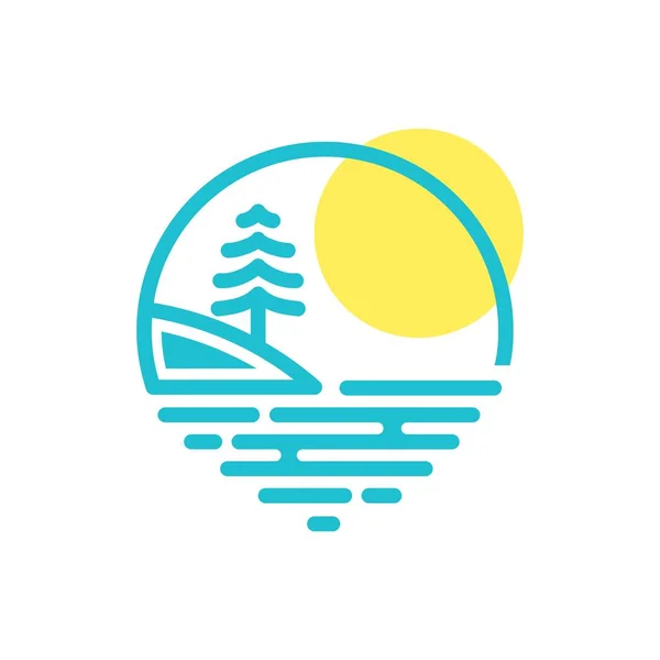 Παραλία Και Ηλιοβασίλεμα Λογότυπο Εικονίδιο Και Εικόνα — Διανυσματικό Αρχείο