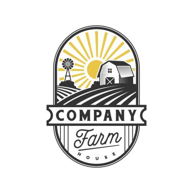 çiftlik evi ve klasik logo, simge ve şablon