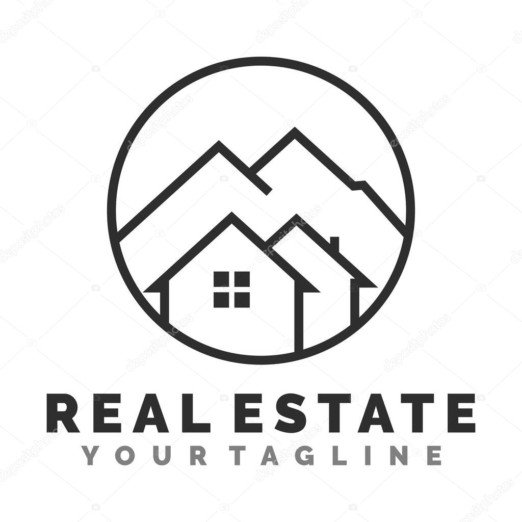 mountain and home logo, icon and template