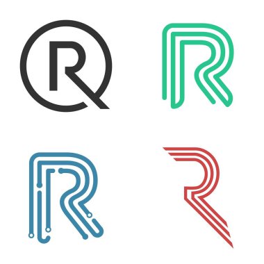 harf R ve mono satır logosu, simge ve şablon
