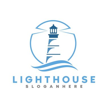 deniz feneri ve bina logosu, simge ve şablon