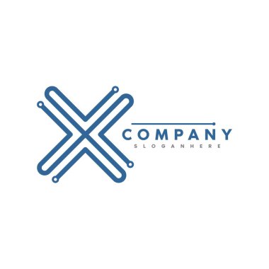 harf X mono line ve teknoloji logosu, simge ve illüstrasyon
