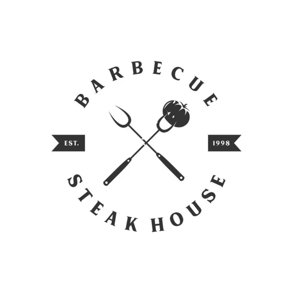 Vintage Restaurant Barbecue Logo Icon Illustration — 스톡 벡터