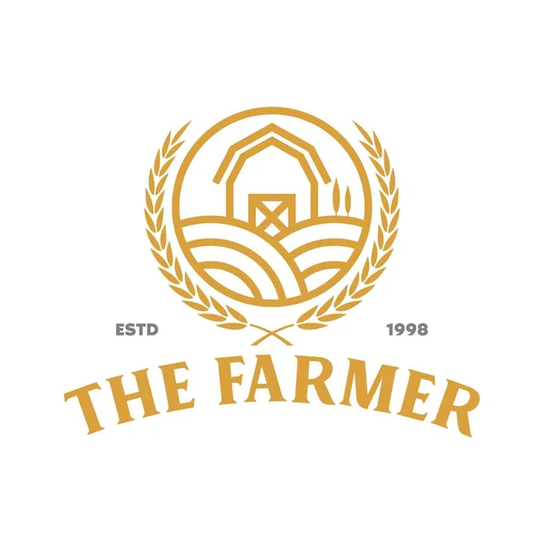 Vintage Farm Mono Line Logo Icon Illustration — 스톡 벡터