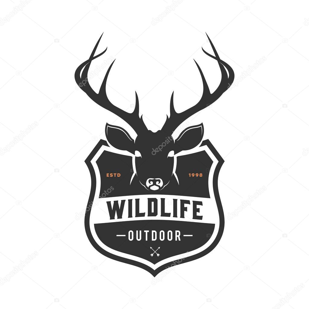 vintage deer head logo, icon and illustration