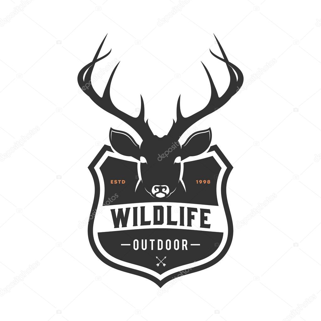 Vintage deer head logo, icon and illustration